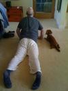 Finn doing yoga with dad